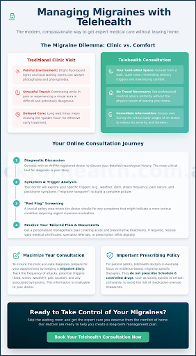 Infographic guide for Managing Migraines with Telehealth