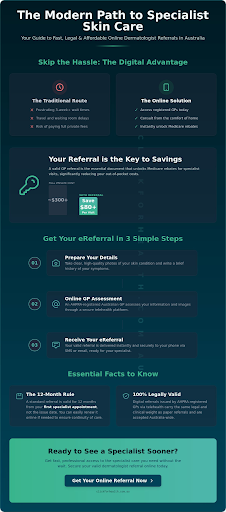 The Modern Path to Specialist Skin Care - Online Dermatologist Referrals in Australia Infographic